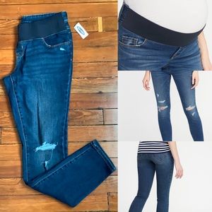 NWT Maternity Front Low Panel Distressed Denim